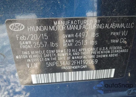 2015 Hyundai Sonata Sport z USA, uszkodzony, nr VIN 5NPE34AF2FH192069